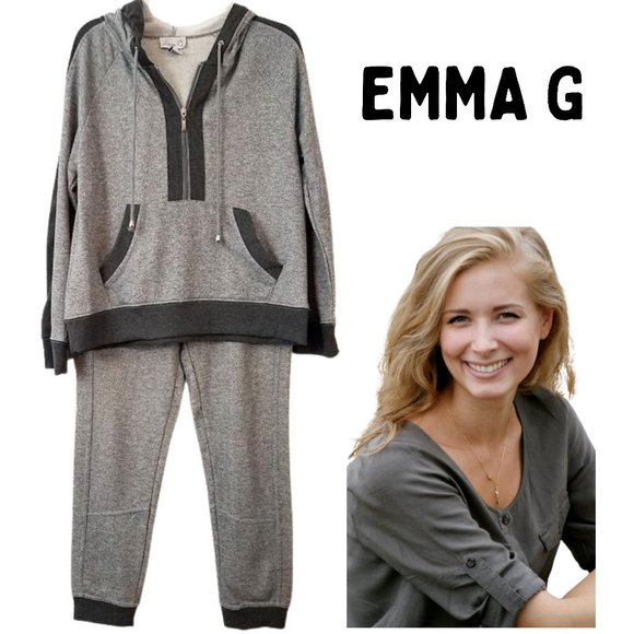 EMMA G Gray 2-PC Pullover Hoodie Jogging Set -Top & Pants - Women's M/L - Picture 1 of 8